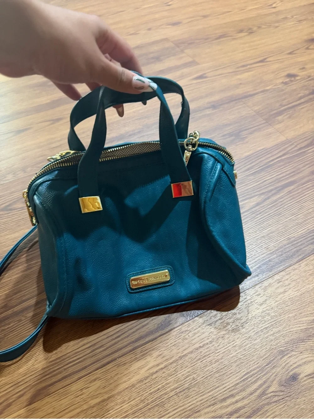 Steve Madden Teal Satchel with Gold Hardware